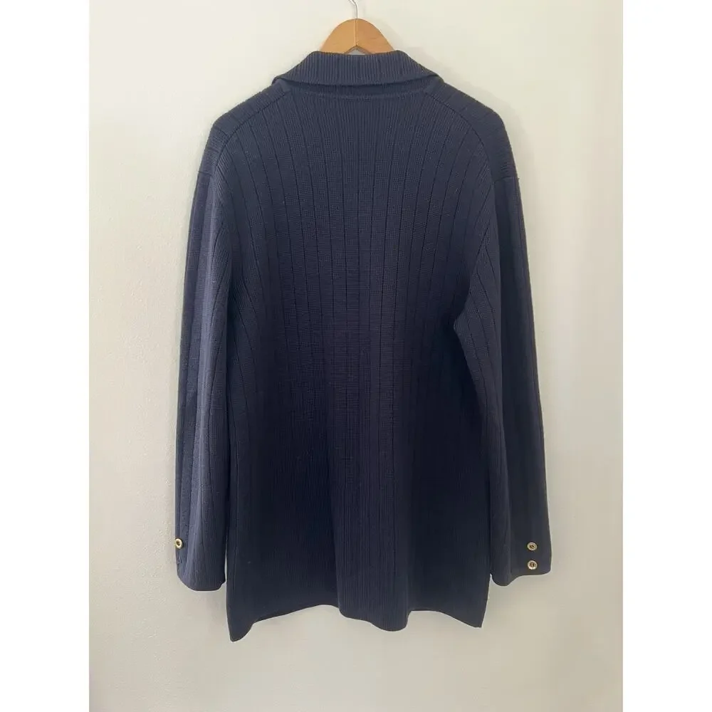 Vintage Navy Blue GUCCI Wool Double Breasted Knit Men Cardigan Sweater 50s 60's